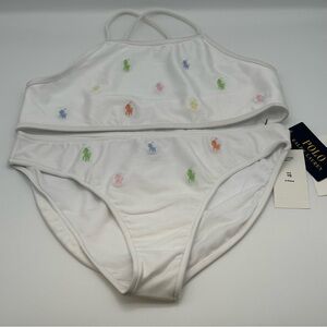 Polo Ralph Lauren Girls Watch Hill White 2 piece Swimsuit sz 16 Allover Pony NWT